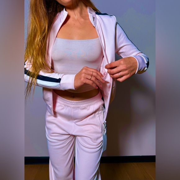 🌸 2-piece-set sweatpants + jacket zip-up loungewear Pink + navy & white stripes - Picture 7 of 10